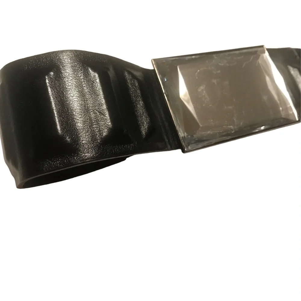Cool black textured belt with beveled glass mirrored large buckle